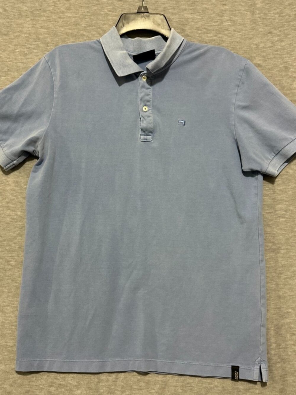 Scotch & Soda Men’s Polo Shirt Large Light Blue Organic Cotton Short Sleeve